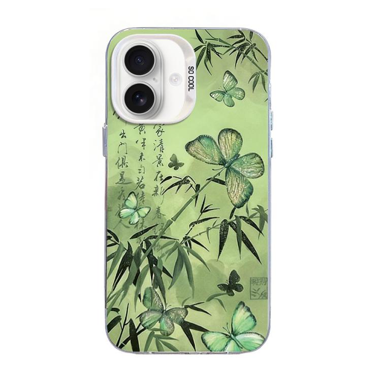 蝶柄シルバーメッキPCハイブリッドTPUスマホケース、iPhone 17e / 16e用、iPhone 17 Pro Max用、iPhone 17 Pro用、iPhone 17用、iPhone Air用、iPhone 16 Pro Max用