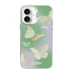 蝶柄シルバーメッキPCハイブリッドTPUスマホケース、iPhone 17e / 16e用、iPhone 17 Pro Max用、iPhone 17 Pro用、iPhone 17用、iPhone Air用、iPhone 16 Pro Max用