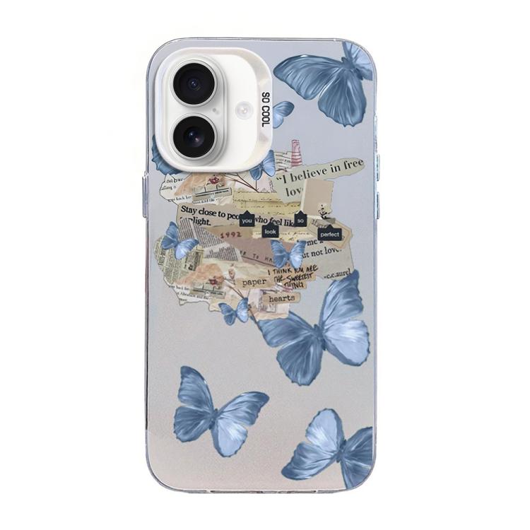 蝶柄シルバーメッキPCハイブリッドTPUスマホケース、iPhone 17e / 16e用、iPhone 17 Pro Max用、iPhone 17 Pro用、iPhone 17用、iPhone Air用、iPhone 16 Pro Max用