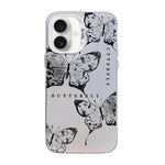 蝶柄シルバーメッキPCハイブリッドTPUスマホケース、iPhone 17e / 16e用、iPhone 17 Pro Max用、iPhone 17 Pro用、iPhone 17用、iPhone Air用、iPhone 16 Pro Max用