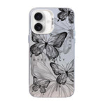 蝶柄シルバーメッキPCハイブリッドTPUスマホケース、iPhone 17e / 16e用、iPhone 17 Pro Max用、iPhone 17 Pro用、iPhone 17用、iPhone Air用、iPhone 16 Pro Max用