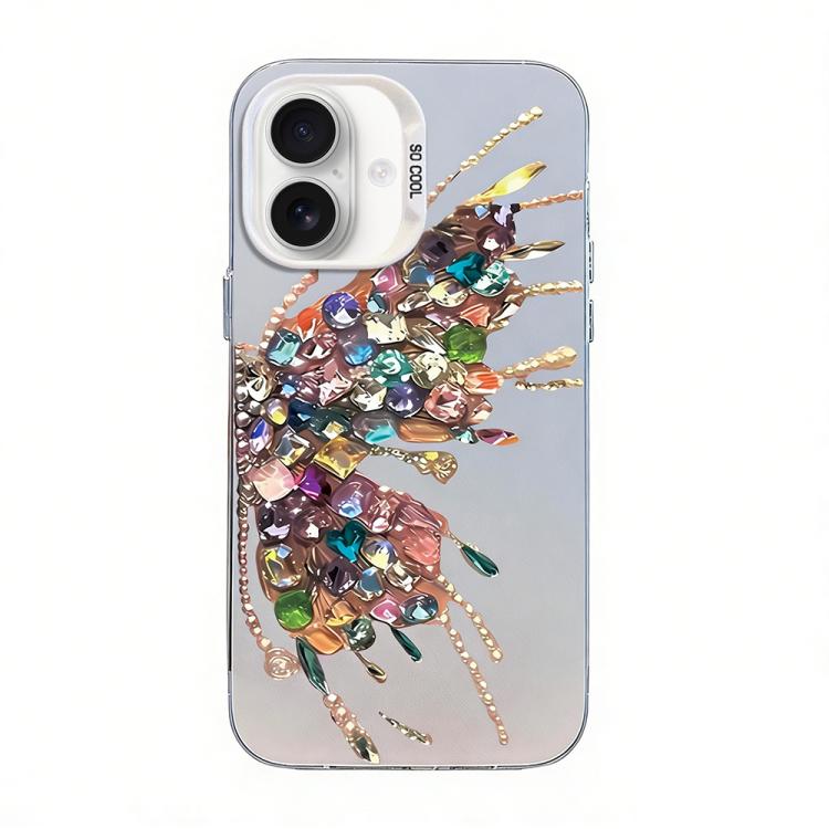 蝶柄シルバーメッキPCハイブリッドTPUスマホケース、iPhone 17e / 16e用、iPhone 17 Pro Max用、iPhone 17 Pro用、iPhone 17用、iPhone Air用、iPhone 16 Pro Max用