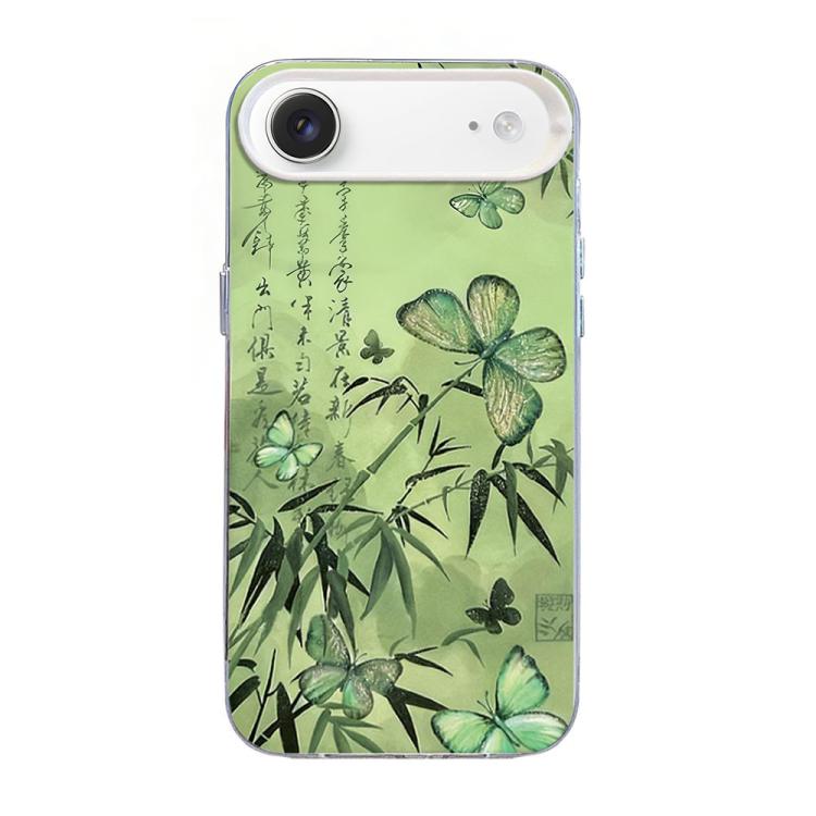 蝶柄シルバーメッキPCハイブリッドTPUスマホケース、iPhone 17e / 16e用、iPhone 17 Pro Max用、iPhone 17 Pro用、iPhone 17用、iPhone Air用、iPhone 16 Pro Max用