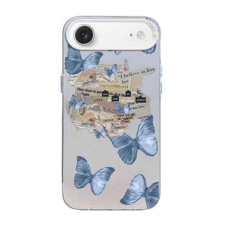 蝶柄シルバーメッキPCハイブリッドTPUスマホケース、iPhone 17e / 16e用、iPhone 17 Pro Max用、iPhone 17 Pro用、iPhone 17用、iPhone Air用、iPhone 16 Pro Max用