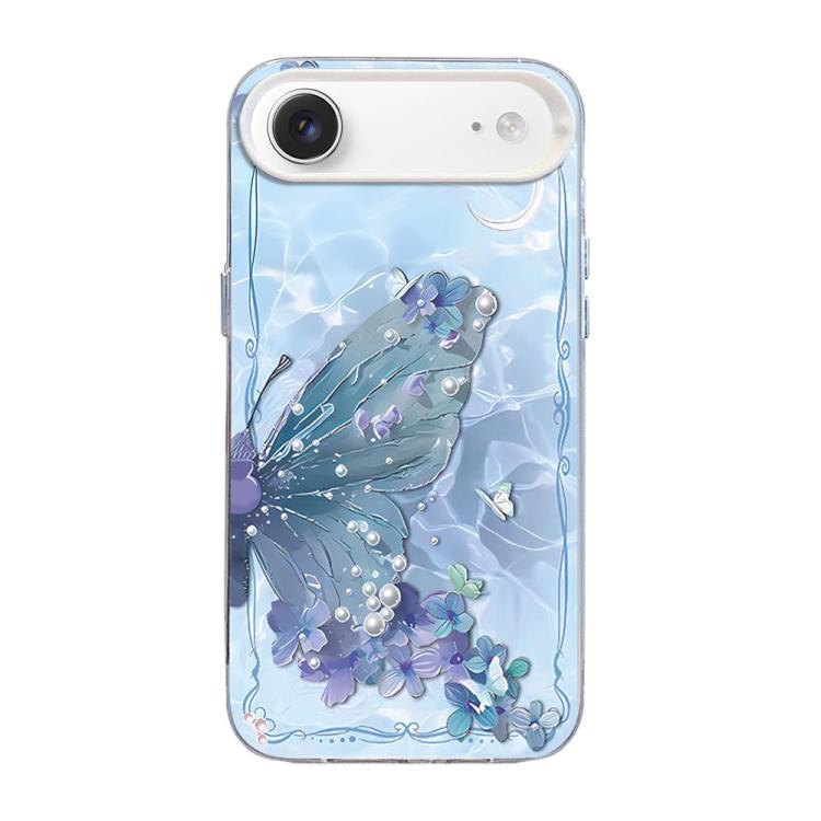 蝶柄シルバーメッキPCハイブリッドTPUスマホケース、iPhone 17e / 16e用、iPhone 17 Pro Max用、iPhone 17 Pro用、iPhone 17用、iPhone Air用、iPhone 16 Pro Max用