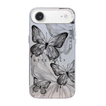 蝶柄シルバーメッキPCハイブリッドTPUスマホケース、iPhone 17e / 16e用、iPhone 17 Pro Max用、iPhone 17 Pro用、iPhone 17用、iPhone Air用、iPhone 16 Pro Max用