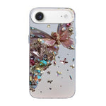 蝶柄シルバーメッキPCハイブリッドTPUスマホケース、iPhone 17e / 16e用、iPhone 17 Pro Max用、iPhone 17 Pro用、iPhone 17用、iPhone Air用、iPhone 16 Pro Max用