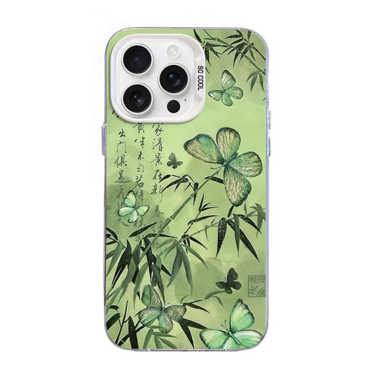 蝶柄シルバーメッキPCハイブリッドTPUスマホケース、iPhone 17e / 16e用、iPhone 17 Pro Max用、iPhone 17 Pro用、iPhone 17用、iPhone Air用、iPhone 16 Pro Max用