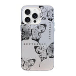 蝶柄シルバーメッキPCハイブリッドTPUスマホケース、iPhone 17e / 16e用、iPhone 17 Pro Max用、iPhone 17 Pro用、iPhone 17用、iPhone Air用、iPhone 16 Pro Max用