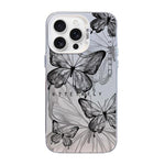 蝶柄シルバーメッキPCハイブリッドTPUスマホケース、iPhone 17e / 16e用、iPhone 17 Pro Max用、iPhone 17 Pro用、iPhone 17用、iPhone Air用、iPhone 16 Pro Max用