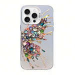 蝶柄シルバーメッキPCハイブリッドTPUスマホケース、iPhone 17e / 16e用、iPhone 17 Pro Max用、iPhone 17 Pro用、iPhone 17用、iPhone Air用、iPhone 16 Pro Max用