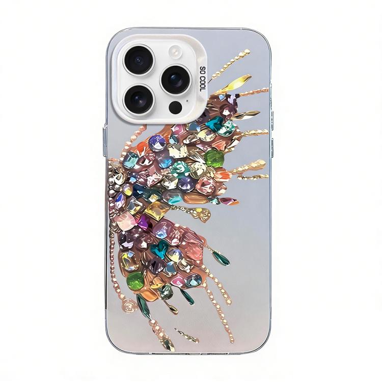 蝶柄シルバーメッキPCハイブリッドTPUスマホケース、iPhone 17e / 16e用、iPhone 17 Pro Max用、iPhone 17 Pro用、iPhone 17用、iPhone Air用、iPhone 16 Pro Max用