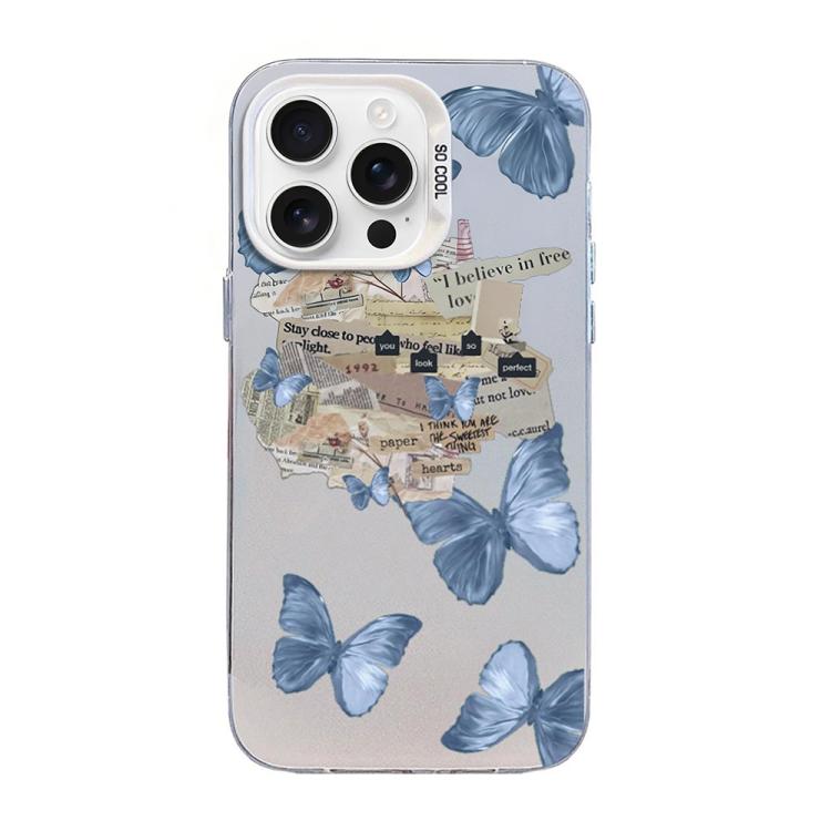 Butterfly Pattern Silver Plating PC Hybrid TPU Phone Case, For iPhone 16 Pro, For iPhone 16 Plus, For iPhone 16, For iPhone 15 Pro Max, For iPhone 15 Pro, For iPhone 15 Plus