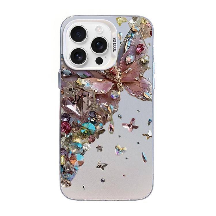 Butterfly Pattern Silver Plating PC Hybrid TPU Phone Case, For iPhone 16 Pro, For iPhone 16 Plus, For iPhone 16, For iPhone 15 Pro Max, For iPhone 15 Pro, For iPhone 15 Plus