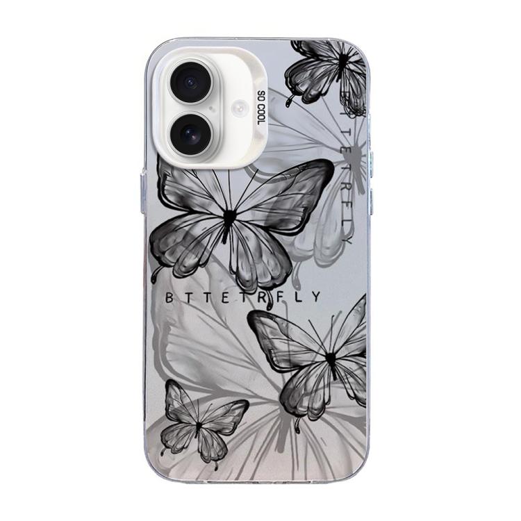 Butterfly Pattern Silver Plating PC Hybrid TPU Phone Case, For iPhone 16 Pro, For iPhone 16 Plus, For iPhone 16, For iPhone 15 Pro Max, For iPhone 15 Pro, For iPhone 15 Plus