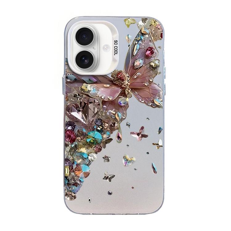 Butterfly Pattern Silver Plating PC Hybrid TPU Phone Case, For iPhone 16 Pro, For iPhone 16 Plus, For iPhone 16, For iPhone 15 Pro Max, For iPhone 15 Pro, For iPhone 15 Plus
