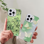 蝶柄シルバープレーティングPCハイブリッドTPUスマホケース、iPhone 15用、iPhone 14 Plus用、iPhone 14用、iPhone 14 Pro用、iPhone 14 Pro Max用、iPhone SE 2022 / SE 2020用