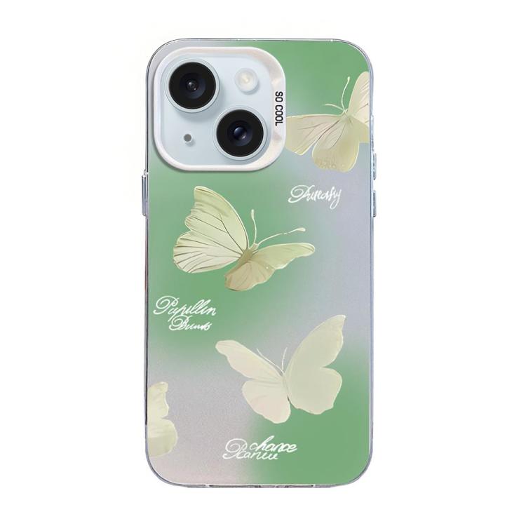 蝶柄シルバープレーティングPCハイブリッドTPUスマホケース、iPhone 15用、iPhone 14 Plus用、iPhone 14用、iPhone 14 Pro用、iPhone 14 Pro Max用、iPhone SE 2022 / SE 2020用