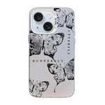 蝶柄シルバープレーティングPCハイブリッドTPUスマホケース、iPhone 15用、iPhone 14 Plus用、iPhone 14用、iPhone 14 Pro用、iPhone 14 Pro Max用、iPhone SE 2022 / SE 2020用