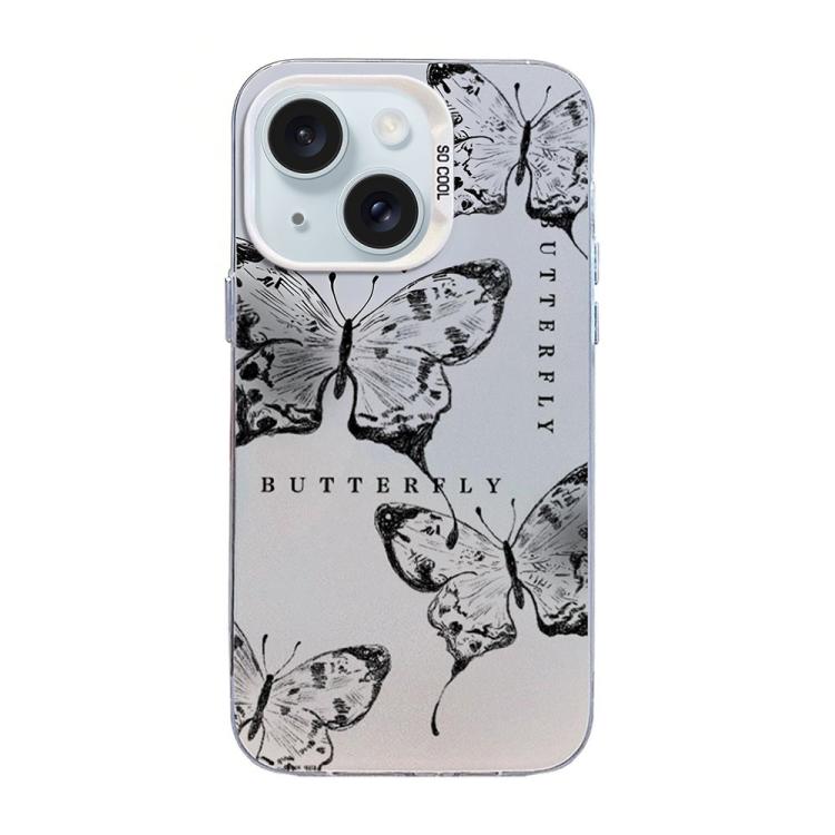 蝶柄シルバープレーティングPCハイブリッドTPUスマホケース、iPhone 15用、iPhone 14 Plus用、iPhone 14用、iPhone 14 Pro用、iPhone 14 Pro Max用、iPhone SE 2022 / SE 2020用