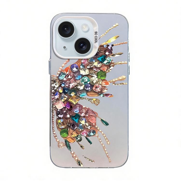 蝶柄シルバープレーティングPCハイブリッドTPUスマホケース、iPhone 15用、iPhone 14 Plus用、iPhone 14用、iPhone 14 Pro用、iPhone 14 Pro Max用、iPhone SE 2022 / SE 2020用