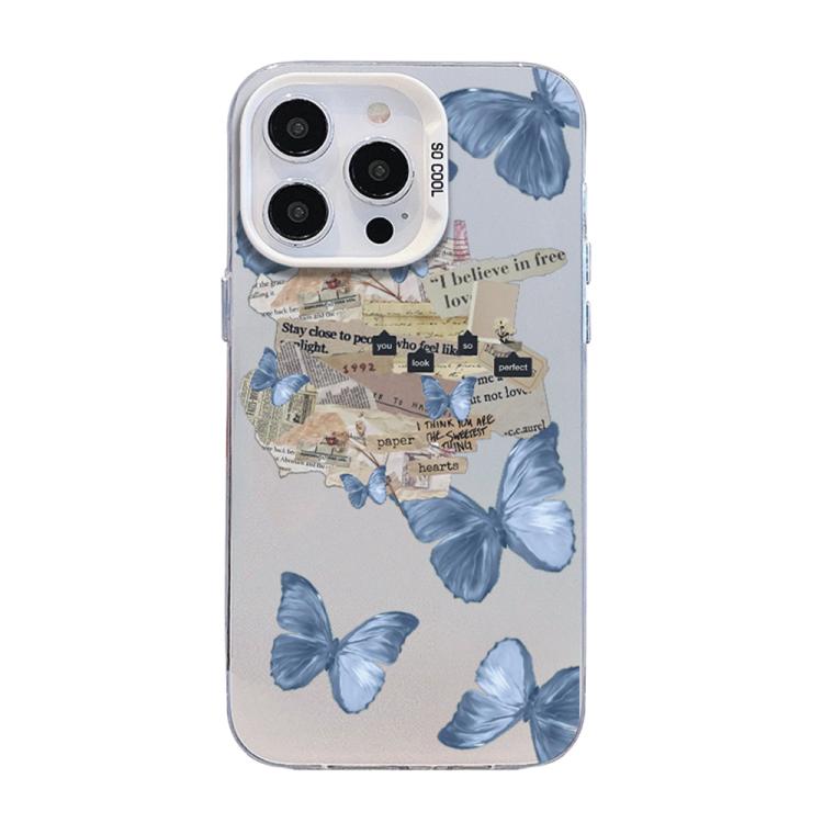 蝶柄シルバープレーティングPCハイブリッドTPUスマホケース、iPhone 15用、iPhone 14 Plus用、iPhone 14用、iPhone 14 Pro用、iPhone 14 Pro Max用、iPhone SE 2022 / SE 2020用