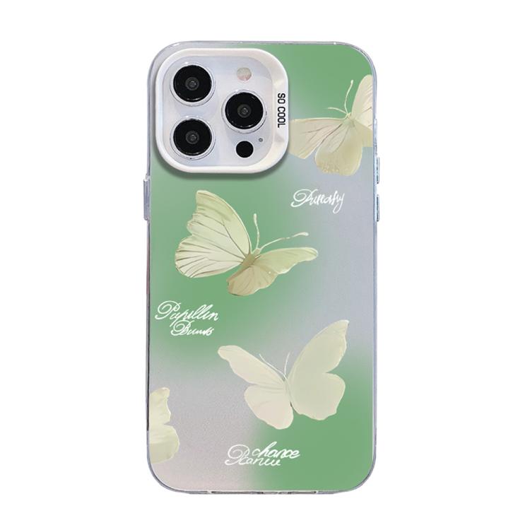 蝶柄シルバープレーティングPCハイブリッドTPUスマホケース、iPhone 15用、iPhone 14 Plus用、iPhone 14用、iPhone 14 Pro用、iPhone 14 Pro Max用、iPhone SE 2022 / SE 2020用