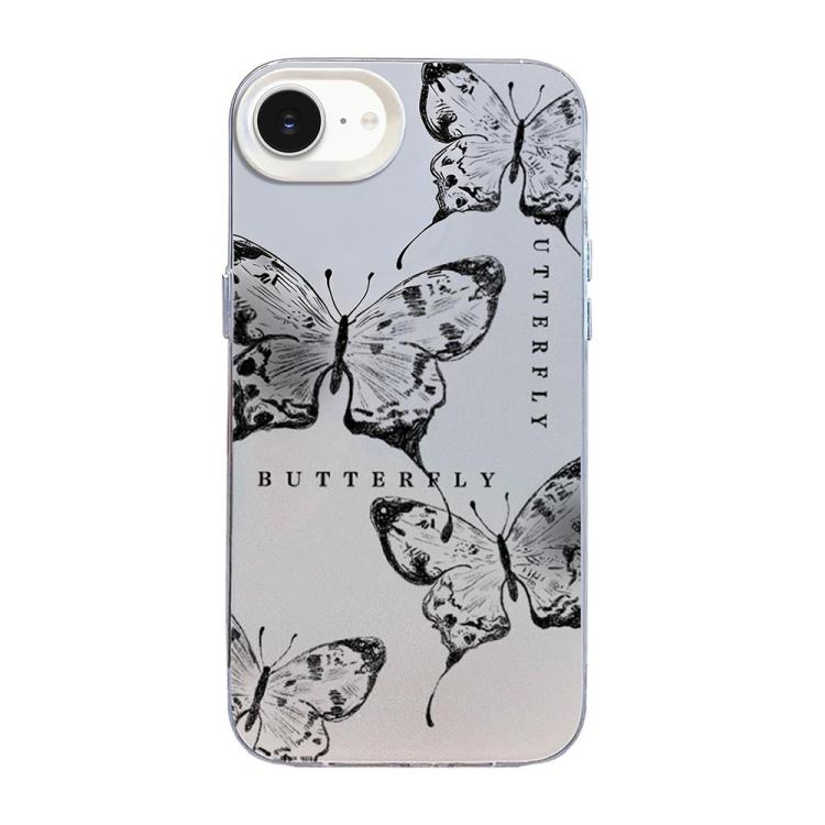 蝶柄シルバープレーティングPCハイブリッドTPUスマホケース、iPhone 15用、iPhone 14 Plus用、iPhone 14用、iPhone 14 Pro用、iPhone 14 Pro Max用、iPhone SE 2022 / SE 2020用
