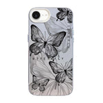 蝶柄シルバープレーティングPCハイブリッドTPUスマホケース、iPhone 15用、iPhone 14 Plus用、iPhone 14用、iPhone 14 Pro用、iPhone 14 Pro Max用、iPhone SE 2022 / SE 2020用
