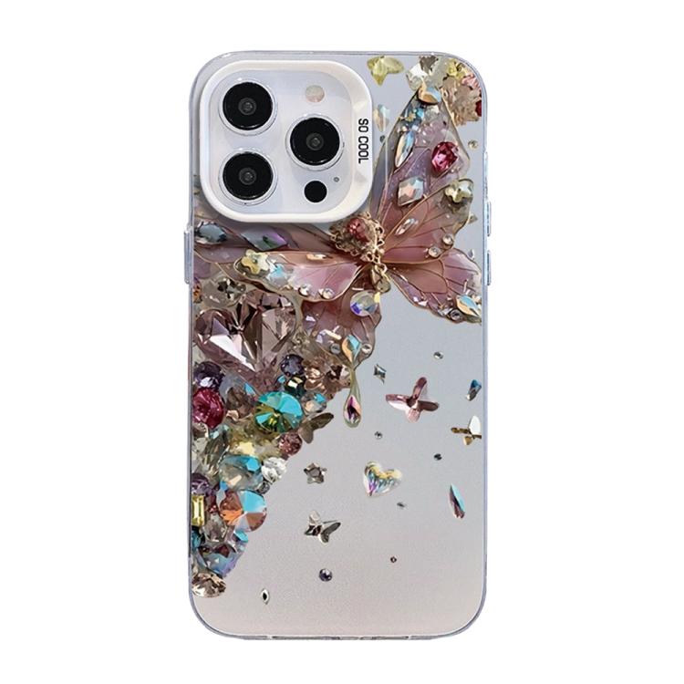 蝶柄シルバープレーティングPCハイブリッドTPUスマホケース、iPhone 13 Pro Max用、iPhone 13 Pro用、iPhone 13用、iPhone 13 mini用、iPhone 12 Pro Max用、iPhone 12 Pro用