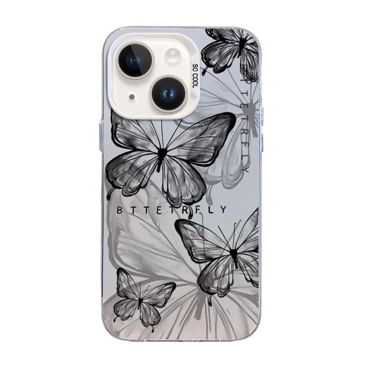 蝶柄シルバープレーティングPCハイブリッドTPUスマホケース、iPhone 13 Pro Max用、iPhone 13 Pro用、iPhone 13用、iPhone 13 mini用、iPhone 12 Pro Max用、iPhone 12 Pro用
