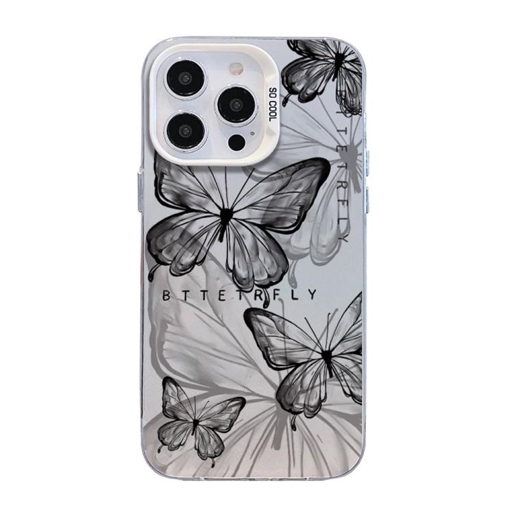 蝶柄シルバープレーティングPCハイブリッドTPUスマホケース、iPhone 13 Pro Max用、iPhone 13 Pro用、iPhone 13用、iPhone 13 mini用、iPhone 12 Pro Max用、iPhone 12 Pro用