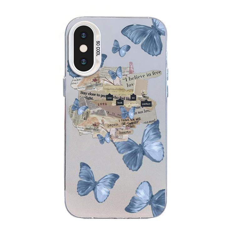 蝶柄シルバープレーティングPCハイブリッドTPUスマホケース、iPhone XS Max用、iPhone 8 Plus / 7 Plus用