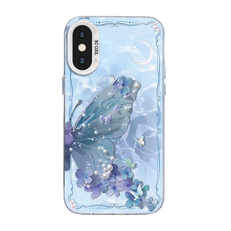 蝶柄シルバープレーティングPCハイブリッドTPUスマホケース、iPhone XS Max用、iPhone 8 Plus / 7 Plus用