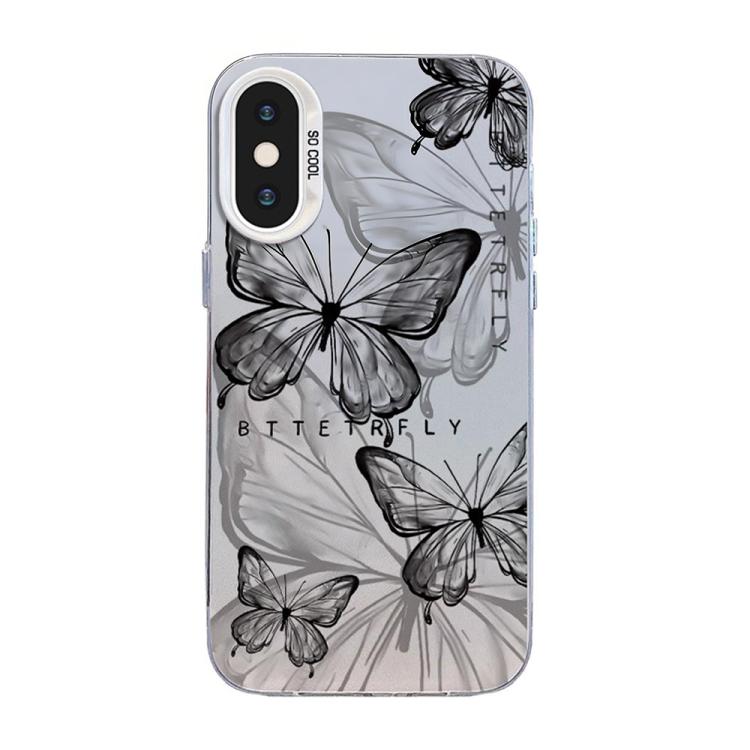 蝶柄シルバープレーティングPCハイブリッドTPUスマホケース、iPhone XS Max用、iPhone 8 Plus / 7 Plus用