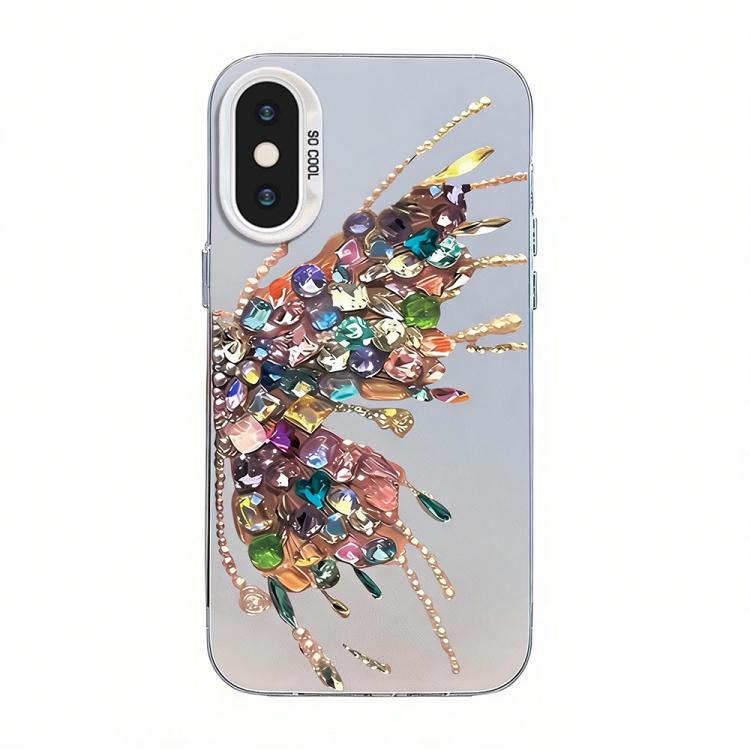 蝶柄シルバープレーティングPCハイブリッドTPUスマホケース、iPhone XS Max用、iPhone 8 Plus / 7 Plus用