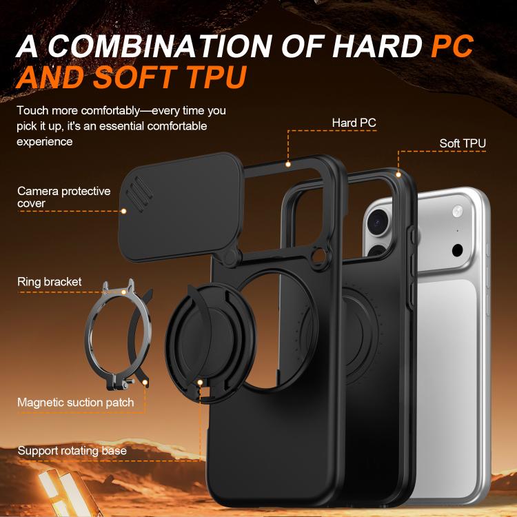 カメラスライディングシールド磁気回転ホルダーフォンケース、iPhone 17 Pro Max用、iPhone 17 Pro用、iPhone 17用、iPhone Air用、iPhone 16 Pro Max用、iPhone 16 Pro用