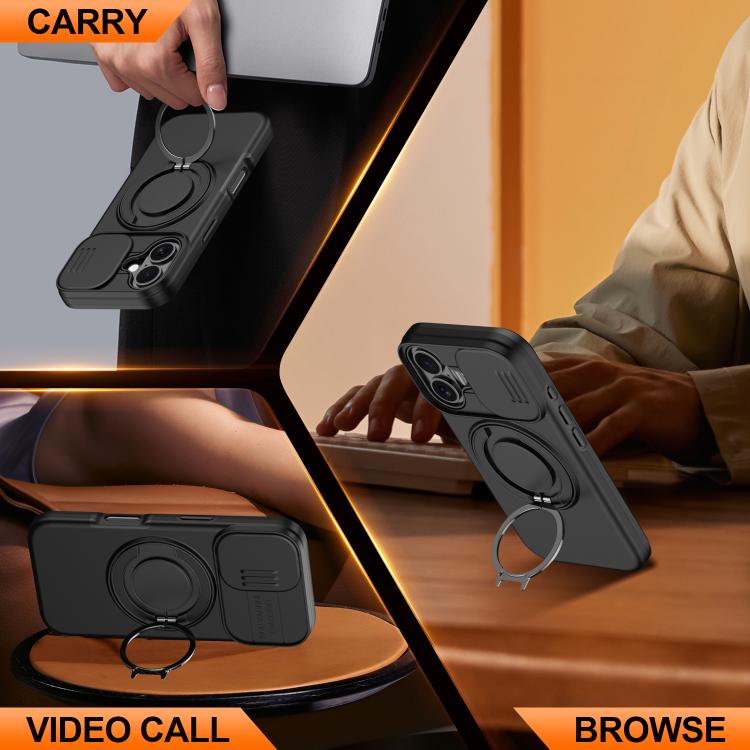 Camera Sliding Shield Magnetic Rotation Holder Phone Case, For iPhone 16 Plus, For iPhone 16, For iPhone 15 Pro Max, For iPhone 15 Pro, For iPhone 15 Plus / 14 Plus, For iPhone 15