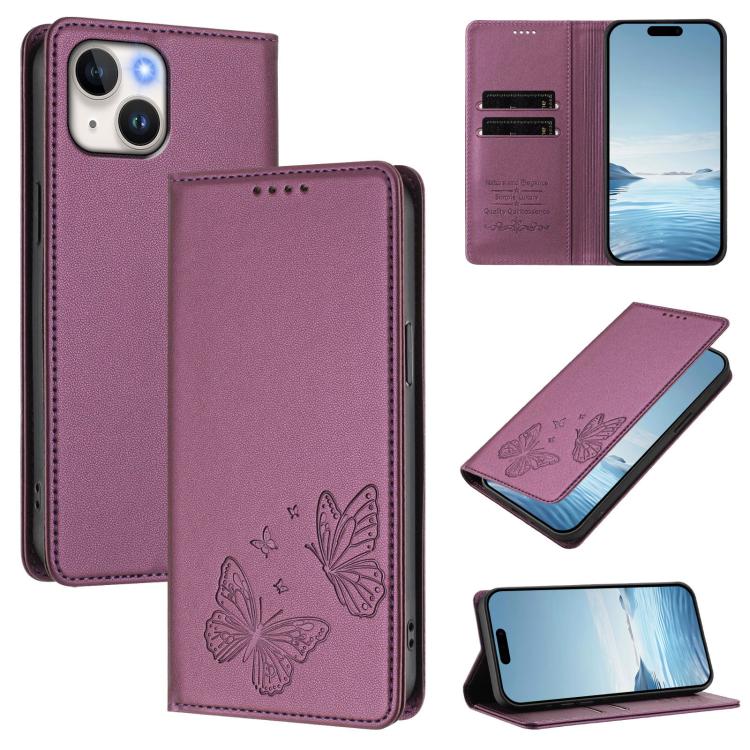 Strong Magnetic Dual Butterfly RFID Vegan Leather Phone Case, For iPhone 16, For iPhone 15 Pro Max, For iPhone 15 Pro, For iPhone 15 Plus