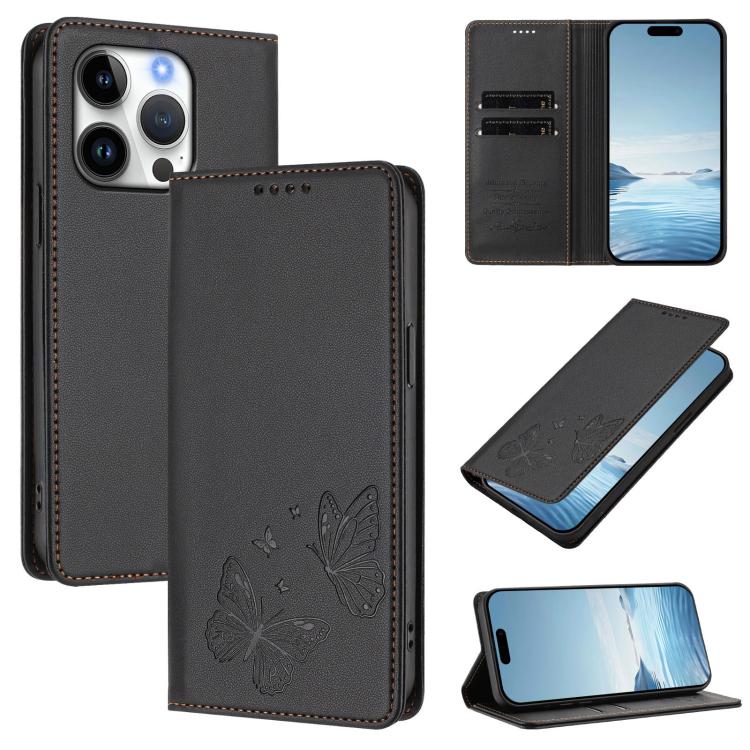 強力磁気デュアルバタフライRFIDヴィーガンレザー電話ケース、iPhone Air用、iPhone 16 Pro Max用、iPhone 16 Pro用、iPhone 16 Plus用