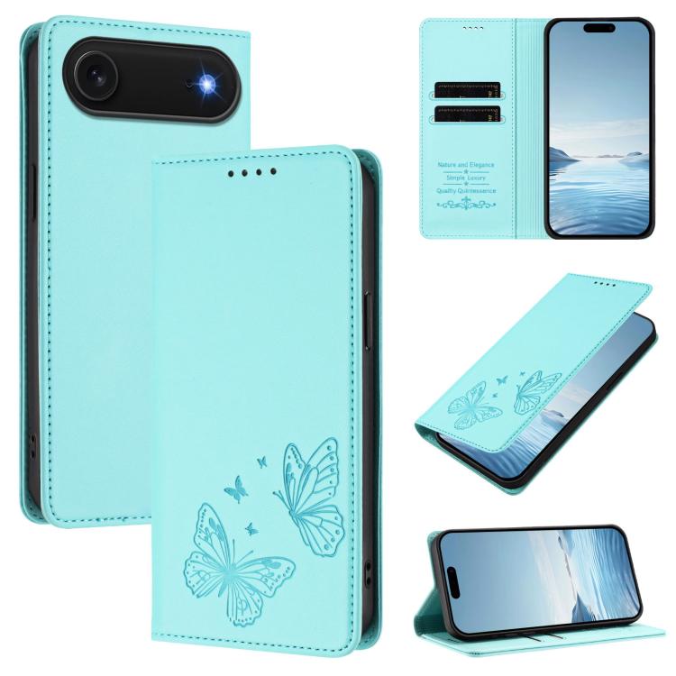 強力磁気デュアルバタフライRFIDヴィーガンレザー電話ケース、iPhone Air用、iPhone 16 Pro Max用、iPhone 16 Pro用、iPhone 16 Plus用