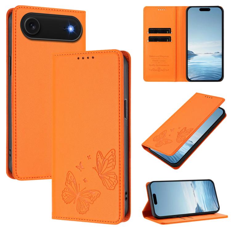 強力磁気デュアルバタフライRFIDヴィーガンレザー電話ケース、iPhone Air用、iPhone 16 Pro Max用、iPhone 16 Pro用、iPhone 16 Plus用