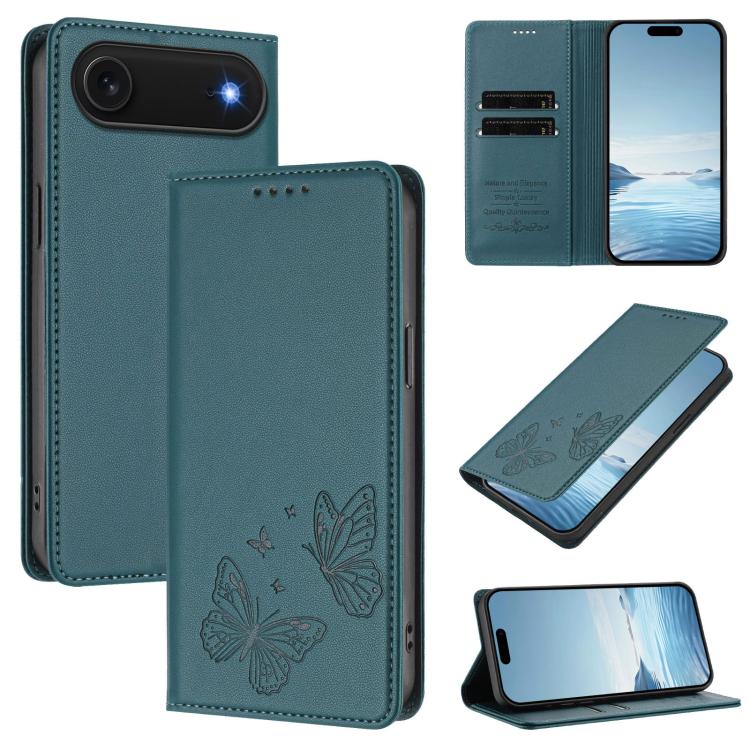強力磁気デュアルバタフライRFIDヴィーガンレザー電話ケース、iPhone Air用、iPhone 16 Pro Max用、iPhone 16 Pro用、iPhone 16 Plus用