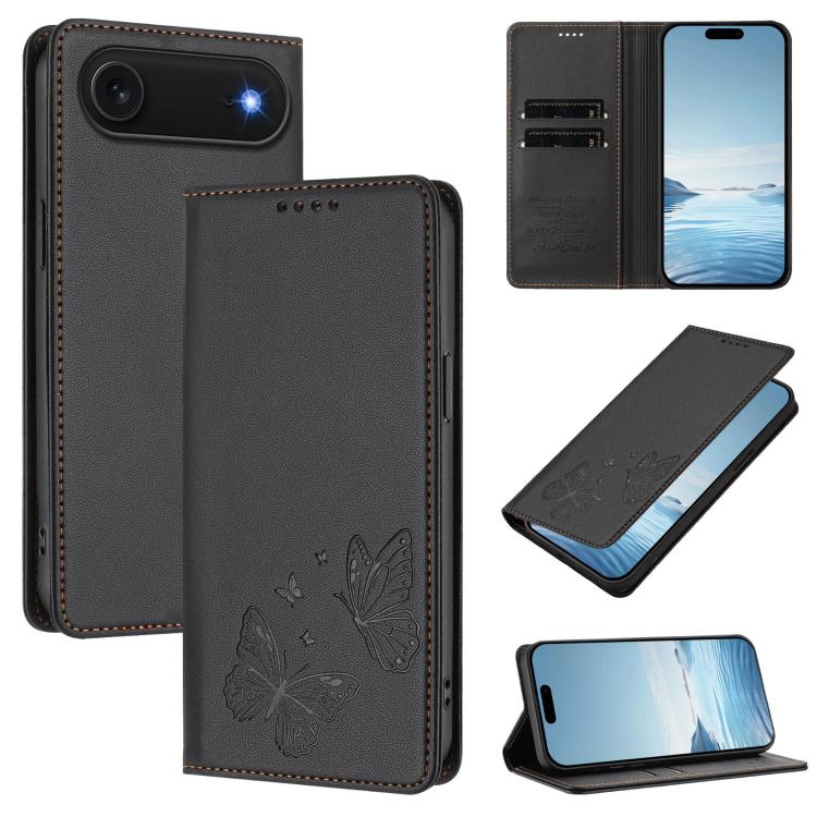 強力磁気デュアルバタフライRFIDヴィーガンレザー電話ケース、iPhone Air用、iPhone 16 Pro Max用、iPhone 16 Pro用、iPhone 16 Plus用
