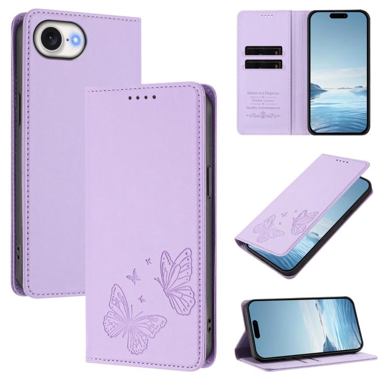 Strong Magnetic Dual Butterfly RFID Vegan Leather Phone Case, For iPhone 17e / 16e, For iPhone 17 Pro Max, For iPhone 17 Pro, For iPhone 17