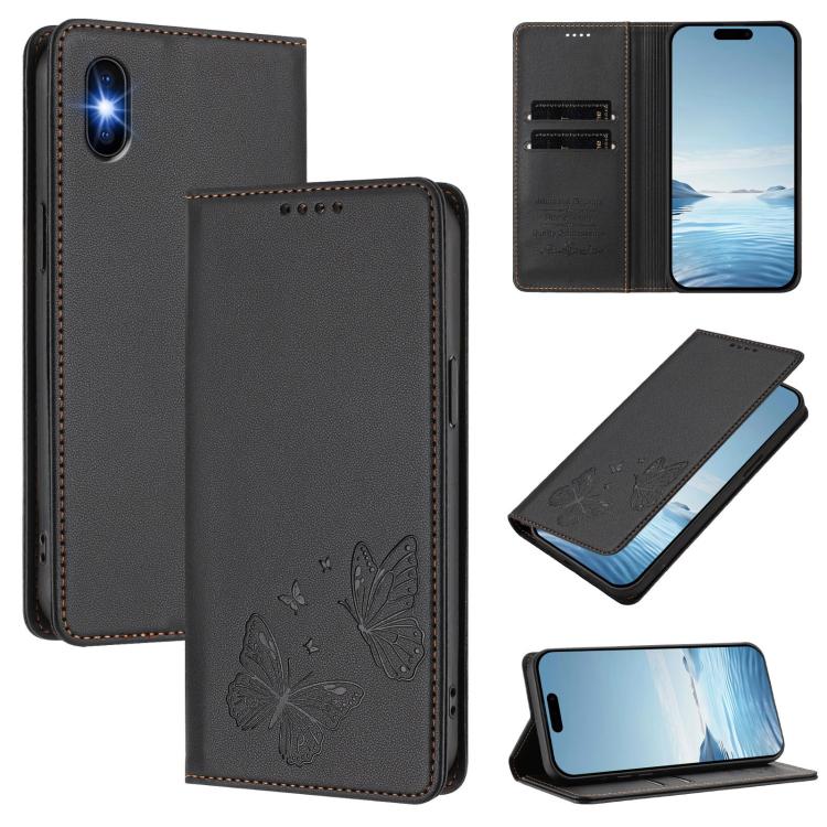 強力マグネット二重バタフライRFIDヴィーガンレザースマホケース iPhone X / XS用 iPhone XR用 iPhone XS Max用 iPhone 8 Plus / 7 Plus用