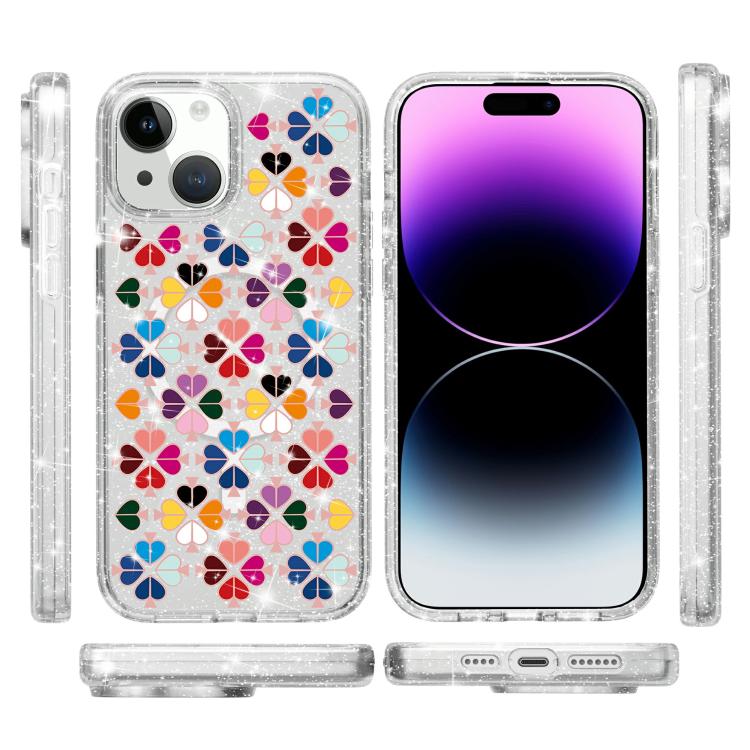 きらめくクリスタル 赤いハート柄 磁気スマホケース、iPhone 15 用、iPhone 14 Plus 用、iPhone 14 用、iPhone 14 Pro 用、iPhone 14 Pro Max 用、iPhone 13 Pro Max 用、iPhone 13 Pro 用、iPhone 13 用