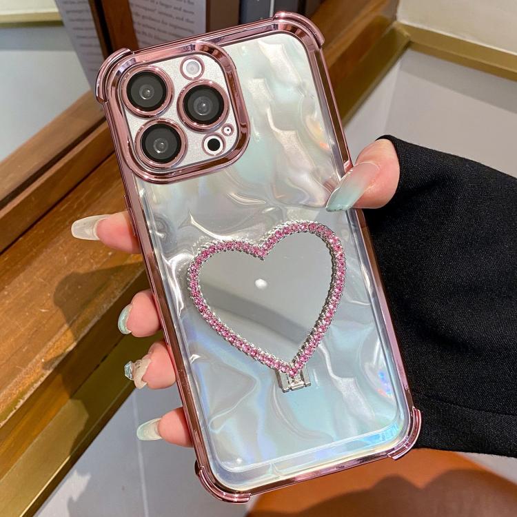 ハート型ミラー電気めっきTPU＋アクリルスマホケースホルダー付き、iPhone 15 Pro Max用、iPhone 15 Pro用、iPhone 15 Plus用、iPhone 15用、iPhone 14 Plus用、iPhone 14用、iPhone 14 Pro用、iPhone 14 Pro Max用、iPhone 13 Pro Max用