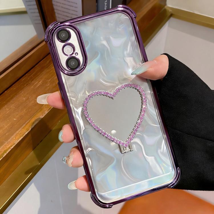 ハート型ミラー 電気めっき TPU + アクリル スマホケース ホルダー付き、iPhone XR 用、iPhone XS Max 用