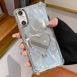 ハート型ミラー 電気めっき TPU + アクリル スマホケース ホルダー付き、iPhone XR 用、iPhone XS Max 用